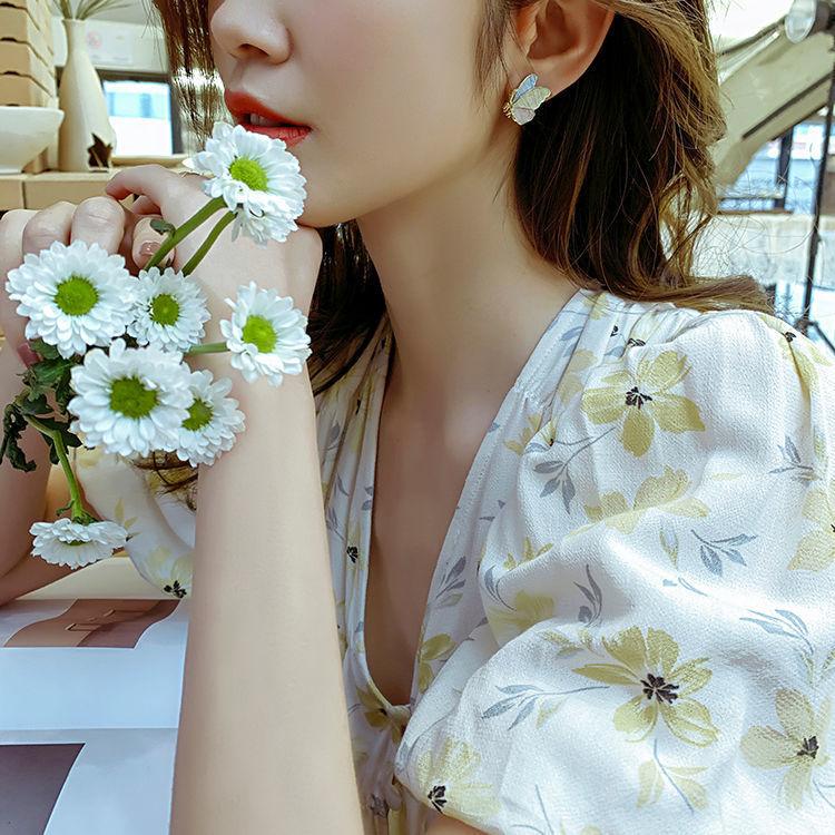 Color Butterfly Stud Earrings Women's Small and Simple Summer Versatile Cute Earrings Drop Glaze S925 Sterling Silver Needle Fresh Earrings