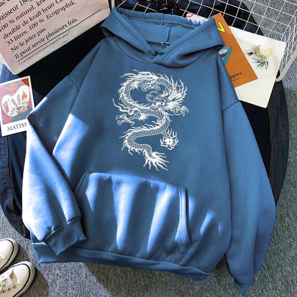White Dragon Tattoo Stickers Legrační potisk Mikiny Unisex Podzim Pohodlné oblečení Volné Fleece Sportovní Pulovry Streetwear Unisex
