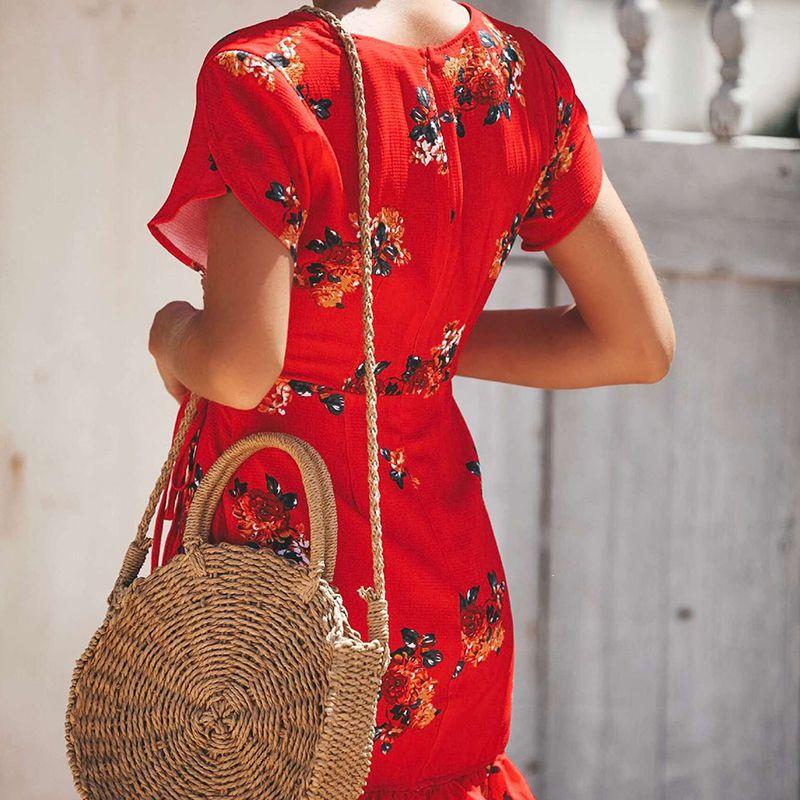 Premium Women Short Sleeve Wrap Boho Floral Mini Dress For Effortless Summer Style