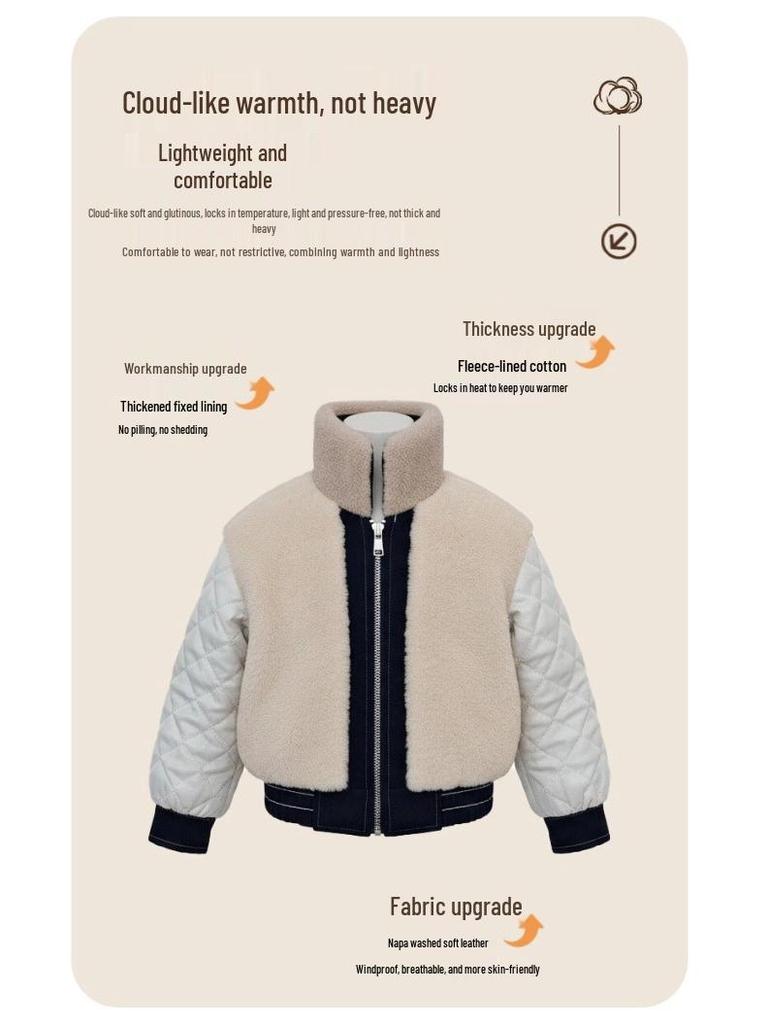 Kids' Fur Collar Leather Jacket with Fleece Lining - Thick Lapel Motorcycle Style for Boys, Winter Fashion.