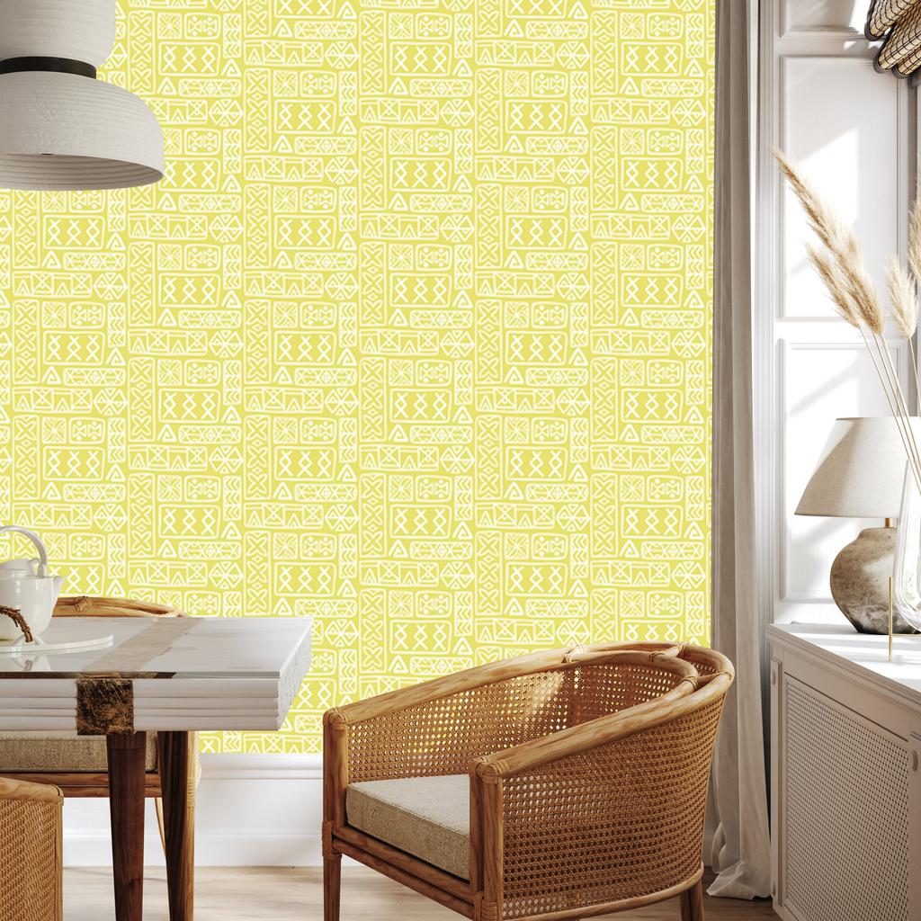 Polynesian Geometric Pattern Cream Wallpaper 50x1000