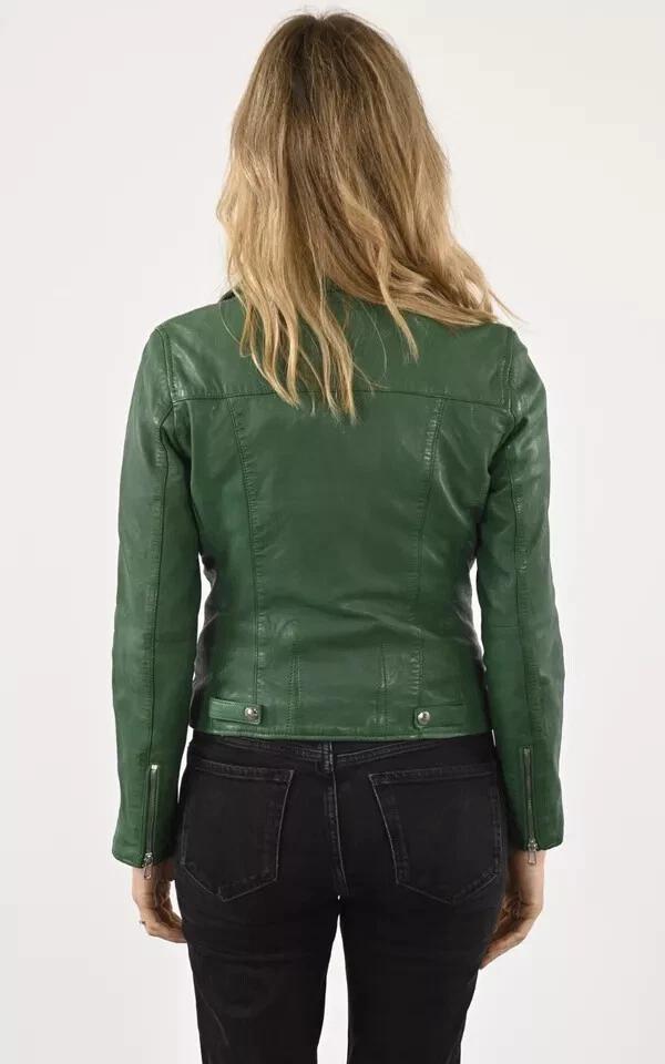 Giacca da donna in vera pelle di agnello da motociclista, biker, elegante, fatta a mano, verde