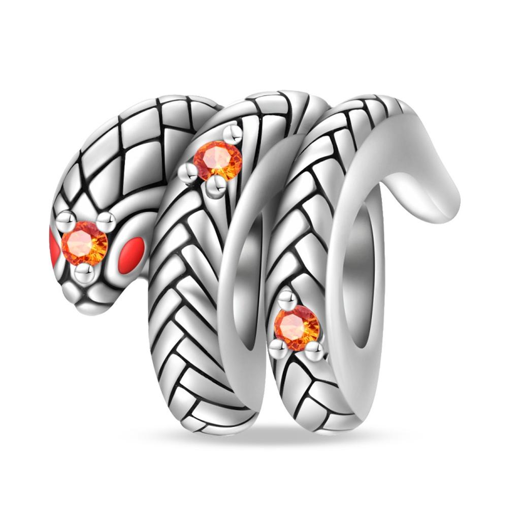 S925 Silver Vintage Serpent Pendant Jewelry Accessories Green Snake Beads For Bracelet Necklace Decoration