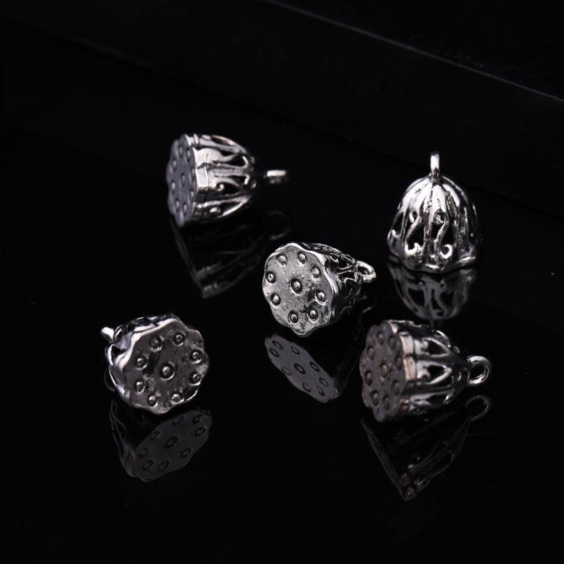 Anhänger Lotus-Kapsel aus tibetischem Silber: Vintage Blumenhalter Anhänger & Perlen für DIY Schmuck und Armbänder