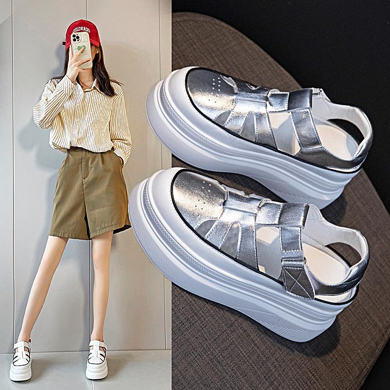 Thick-soled Leather Hollowed-out Roman Sandals, New Pig Cage Shoes In Summer, Casual Sports