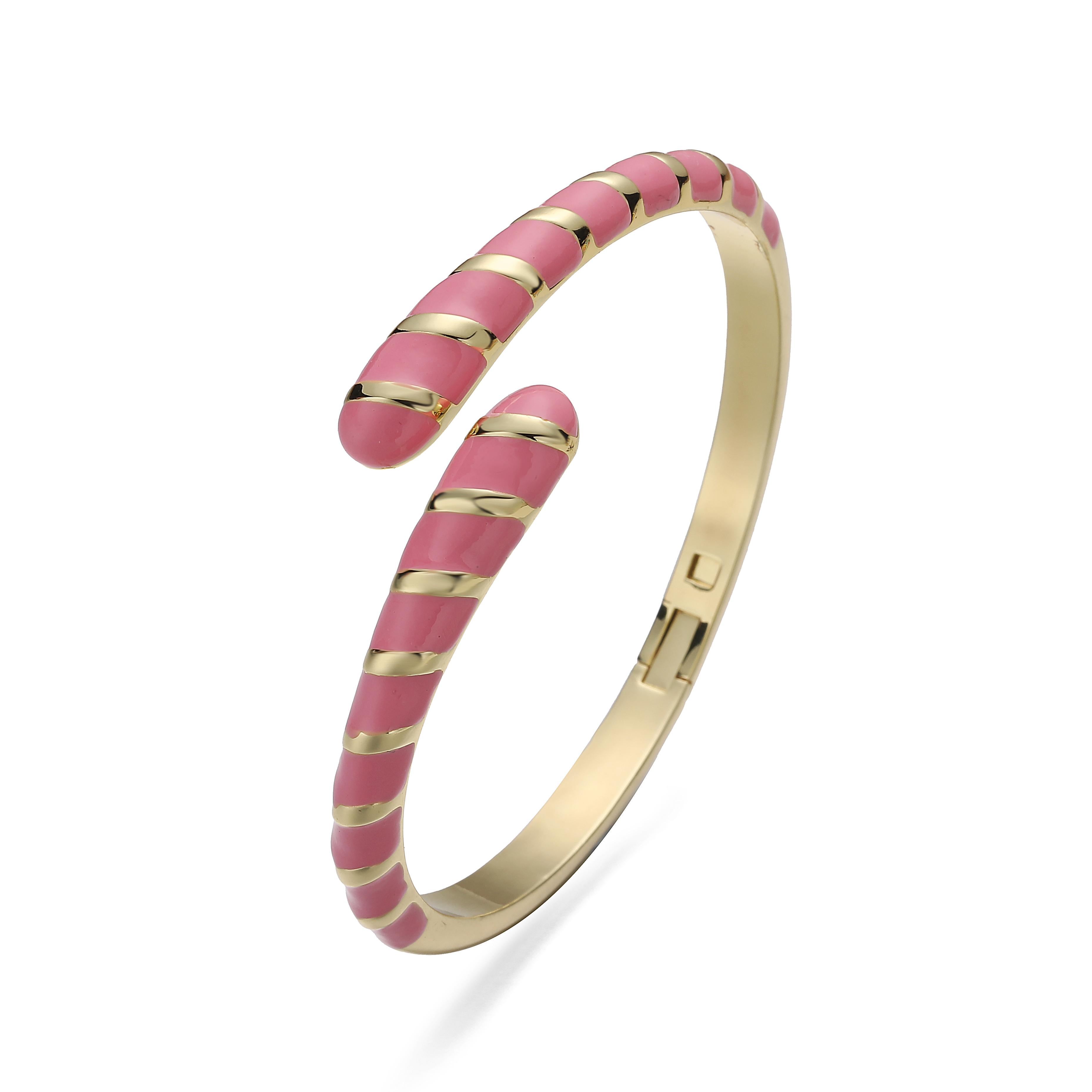 

65mm Enamel Drip-Glazed Gold-Plated Brass Stretch Bracelet with Colourful Serpentine Pattern 1 Piece of Adorable Accessory 65mm розовый