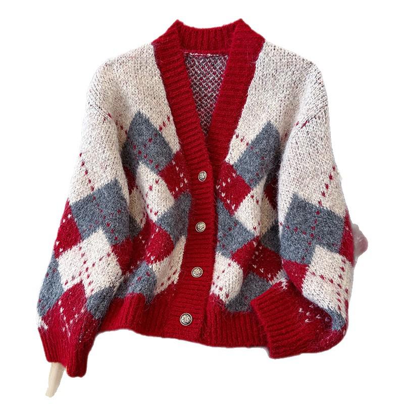 2026 Autumn/Winter Retro Academy Style Loose Knit Cardigan Sweater for Women
