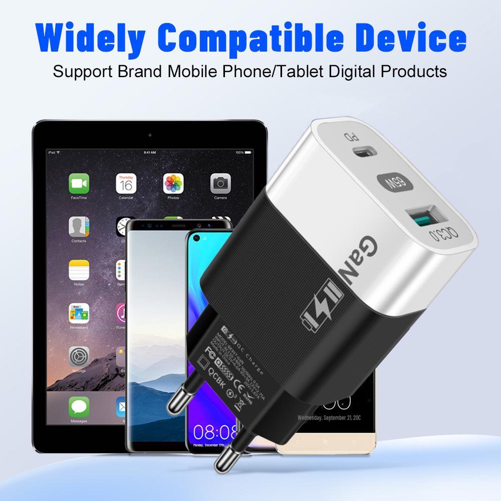 New 33W GaN USB Charger with QC 3.0 & PD, Supports 9V & 12V Fast Charging - US/EU Standard.