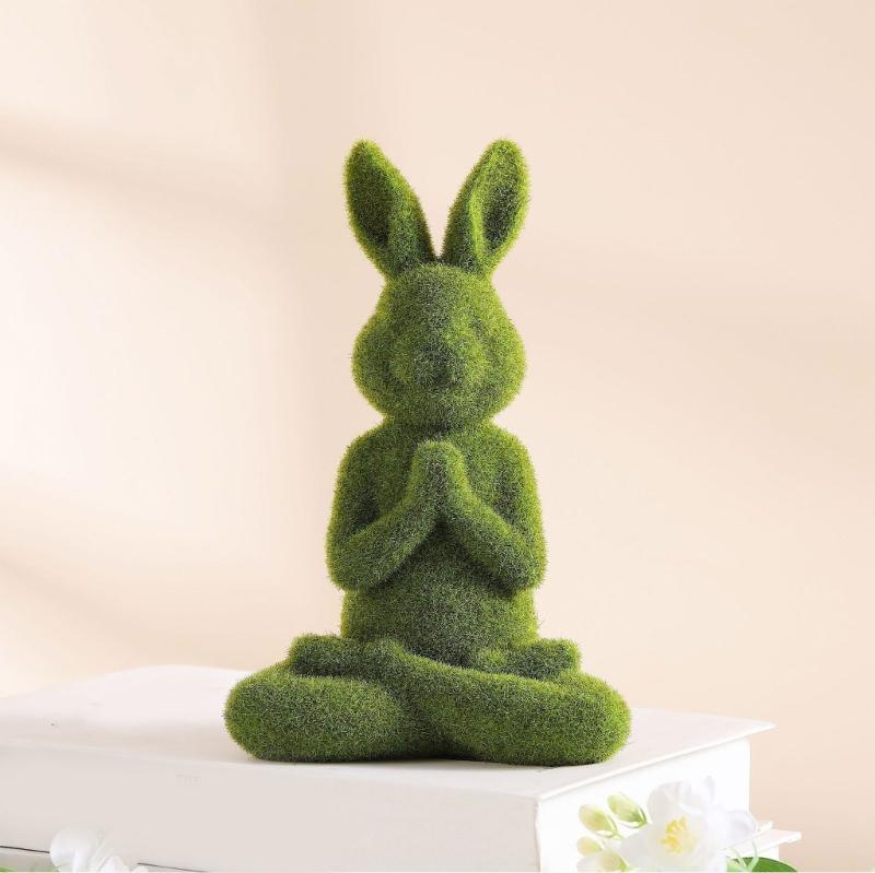 Unique Flocking Rabbit Statues Display Easters Rabbit Flocking Statues Decoration for Outdoor Garden and Indoor Display