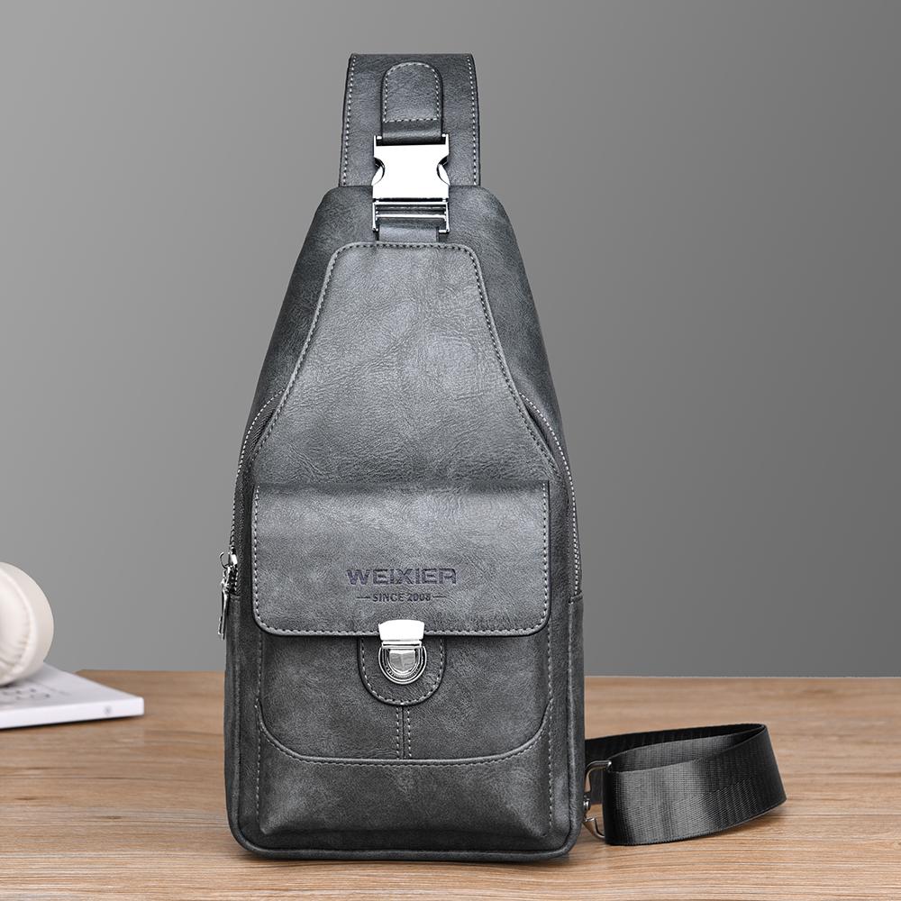 WEIXIER Men's Leather Sling Bag Crossbody Backpack Water-Resistant Shoulder Bag for Travel, Hiking, Daily Commute