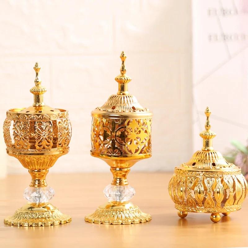Creative Hollow tower incense burner Arabic style Incense Burner For Home Hotel Decoration Golden Metal bakhoor Incense Holder