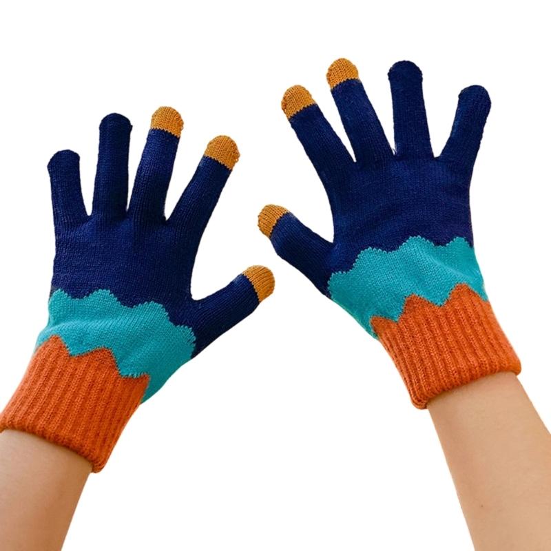 Flower Pattern Knitted Gloves For Women Girl Stylish Design Windproof Thick Warm Handwear for Cycling Skiing Daily Use