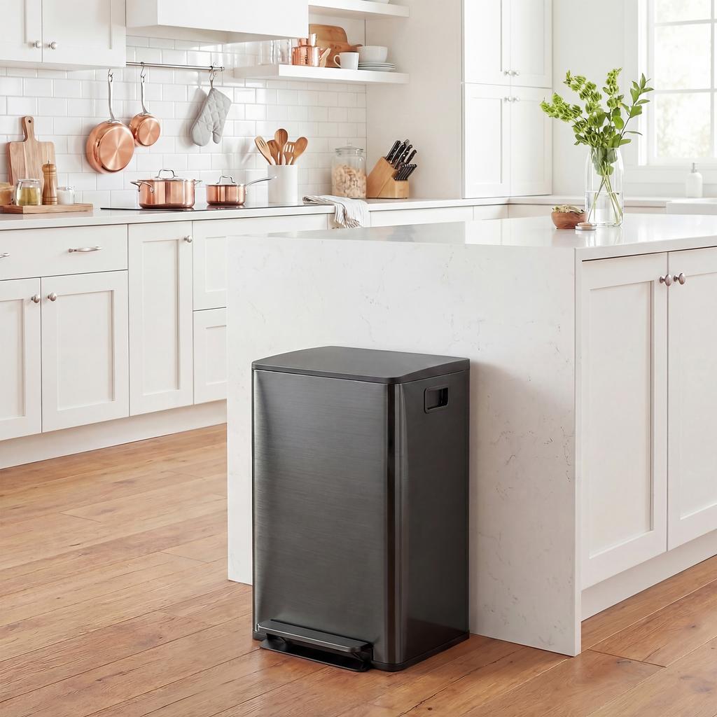 60L Dual Compartment Stainless Steel Bin, with Deodoriser Holders - Black
