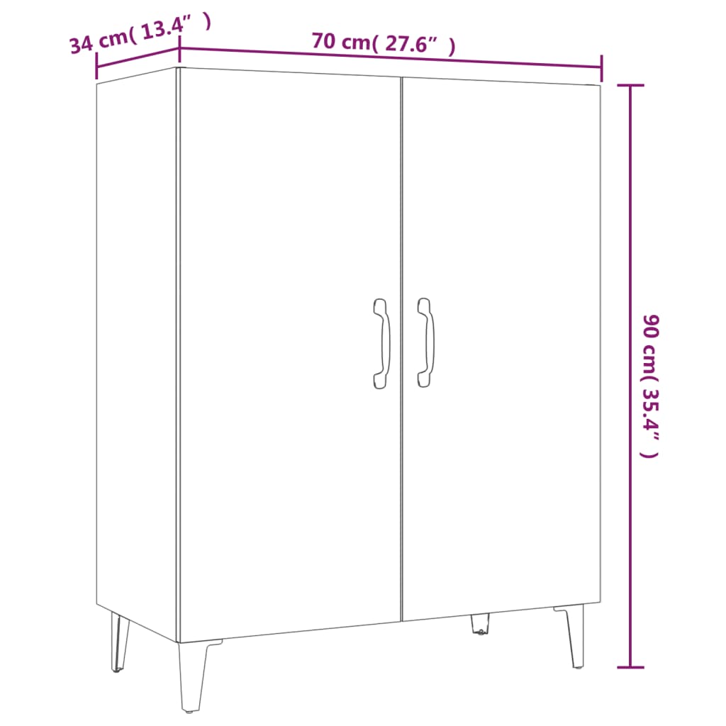 Doppeltüriger Seitenschrank, Mehrzügiger Stauraum, Schwarz 70x34x90 Cm Ingenieurholz