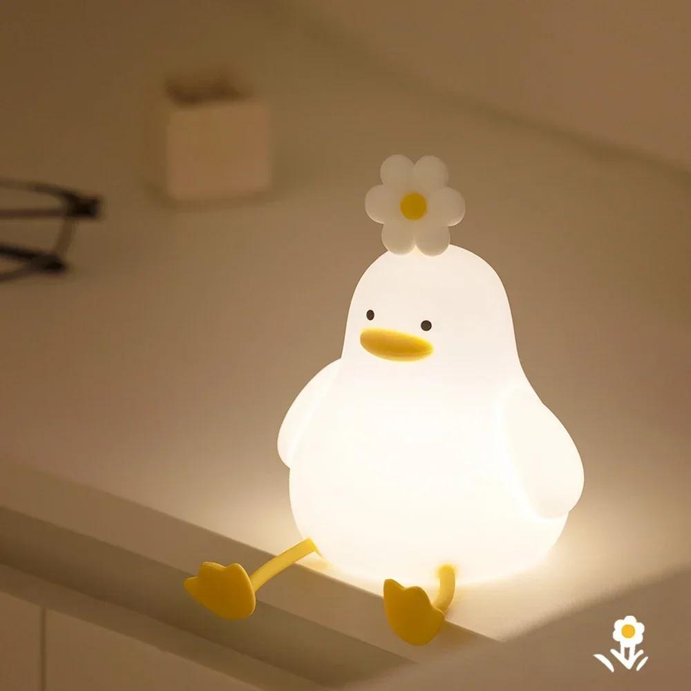 Rechargeable Duck Night Light with Timer, USB Dimming Touch Lamp for Kids' Bedroom, Cute Cartoon Animal Decor Gift