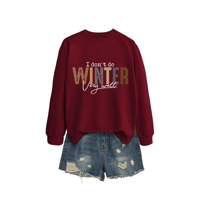 Womens Long Sleeve Round Neck Graphic Print Loose Fit Sweatshirt Casual Fashion Top