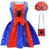 New Halloween Models, Sleeveless Girls' Skirts, Grid Cartoon Digital Printing, Bow Girls' Dresses + Bags.
