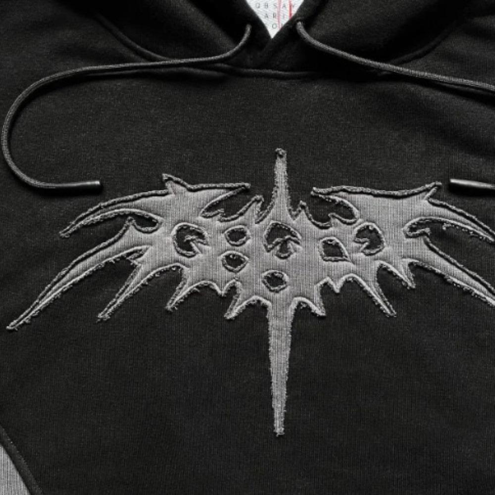 RogueWave Fashion Streetwear Vintage Black Star Patchwork Hoodie Oversized Embroidered Pullover Sweatshirt Gothic Y2k Men Women Clothing