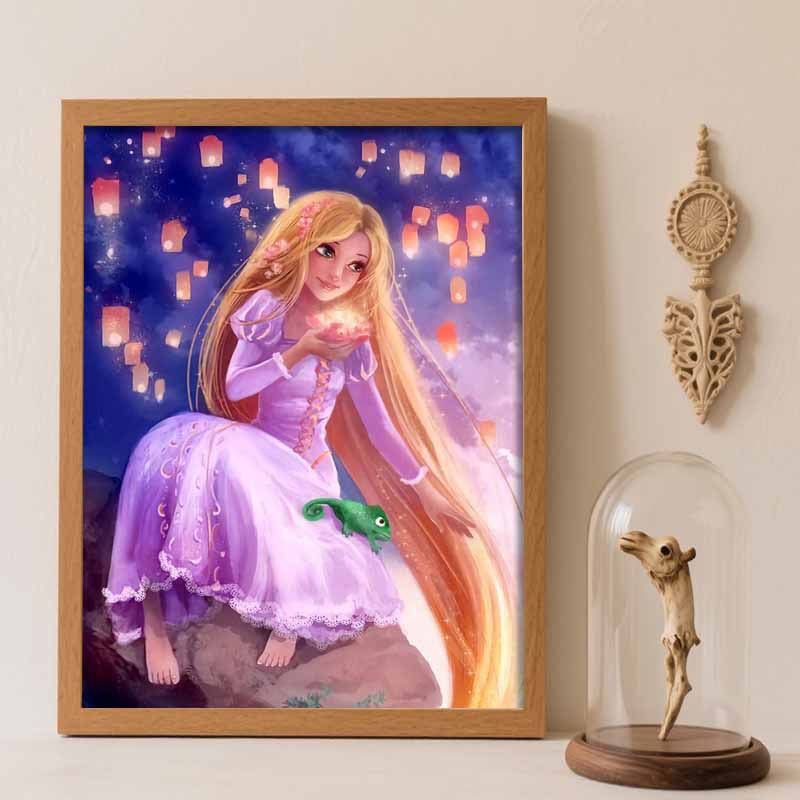 Disney Diamond Painting Kit Rapunzel Pascal Lanterns 5D Diamond Art Home Decor Creative Handmade Gift Round 20x30cm