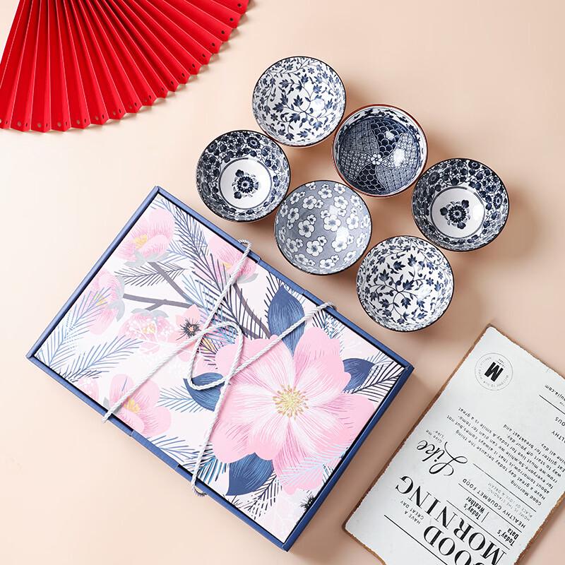 Japanisches Keramikblau-Weiß-Porzellan-Schüssel-Geschenkset