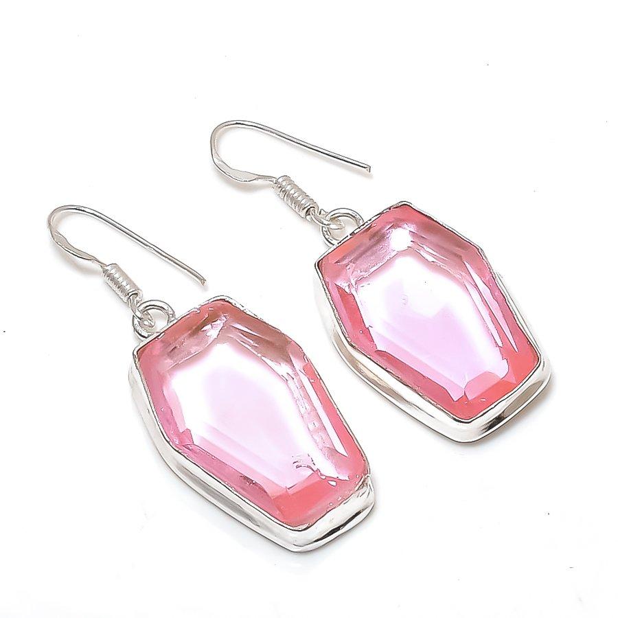 

Розовый кунцит драгоценный камень 925 стерлинговое серебро ювелирное изделие серьга 1,77