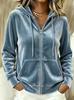 Women's 2026 Women's Autumn and Winter New Casual Commuter Solid Color Drawstring Hooded Zipper Long Sleeve Sweater