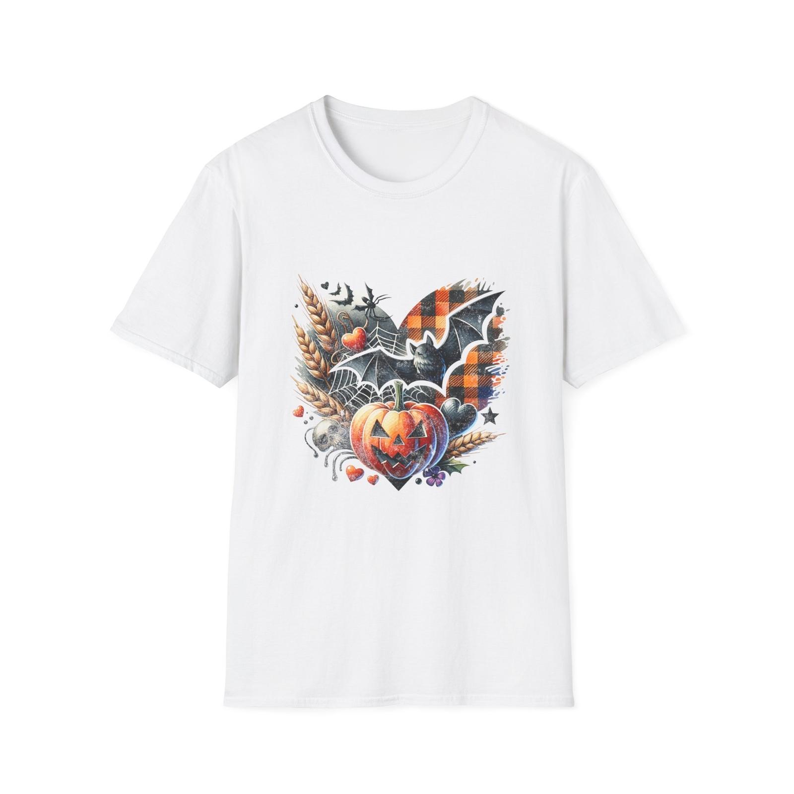 Halloween Fall Pumpkin Bat Heart Unisex Softstyle T-Shirt S разноцветный
