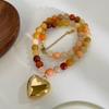 Bohemia Multicolor Stone Handmade Beaded Chain Gold Plated Heart Pendant Necklace for Women