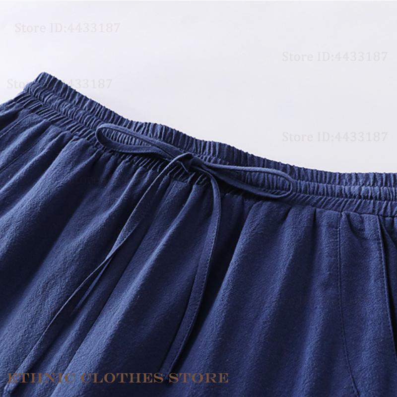 Plus Size S-9XL Men Japanese Kimono Cardigan Pants Set Cotton Linen Samurai Costume Harajuku Loose Jacket Suit