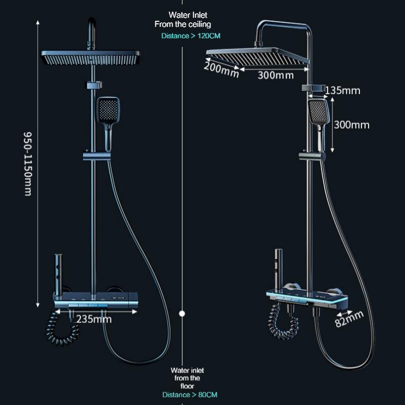 Smart Temperature Digital Display Shower Set Bathroom Rainfall Showers System Set Shower Faucet Full Set Booster Bath Nozzle
