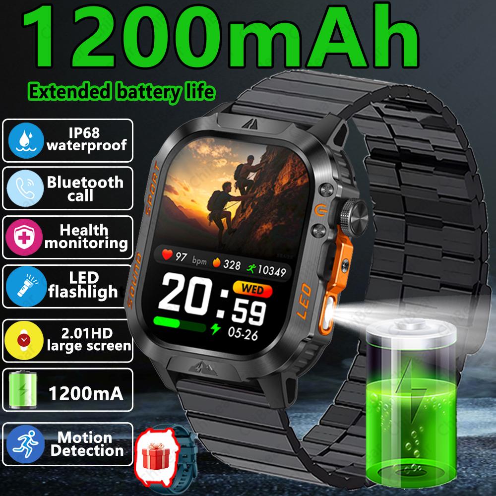 New Outdoor Sports SmartWatch Compass Sleep Monitoring LED Flashlight Heart Rate Blood Oxygen Bluetooth Call Smart Watch Men