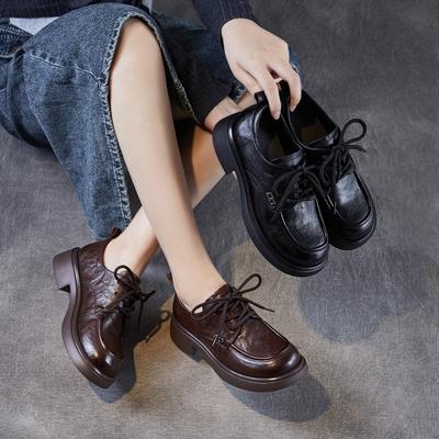 Round-toe Lace-up Women's New Style Flats Leather Shoes