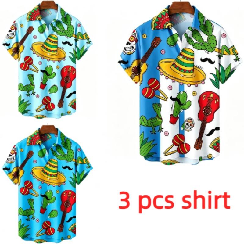 Vintage Fashion Men's Shirt Mexican Style 3D Printing Shirt Hawaiian Beach Vacation Clothing Men's Street Style Shirt Daily Men's and Women's Shirt
