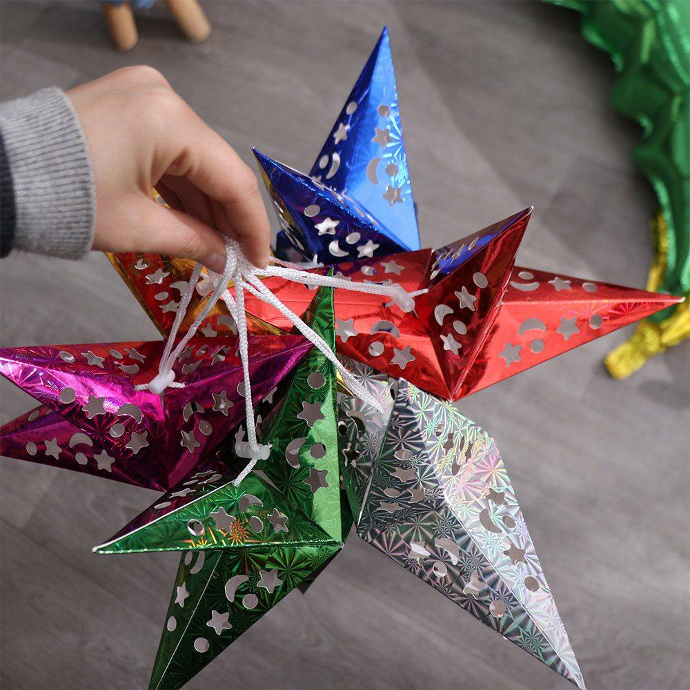 Mehrfarbige DIY-Papierlaterne mit Sternen, Lampenschirm, Sternen, Lampenschirm, Weihnachtsdekoration, Ornamente, Hängelichter