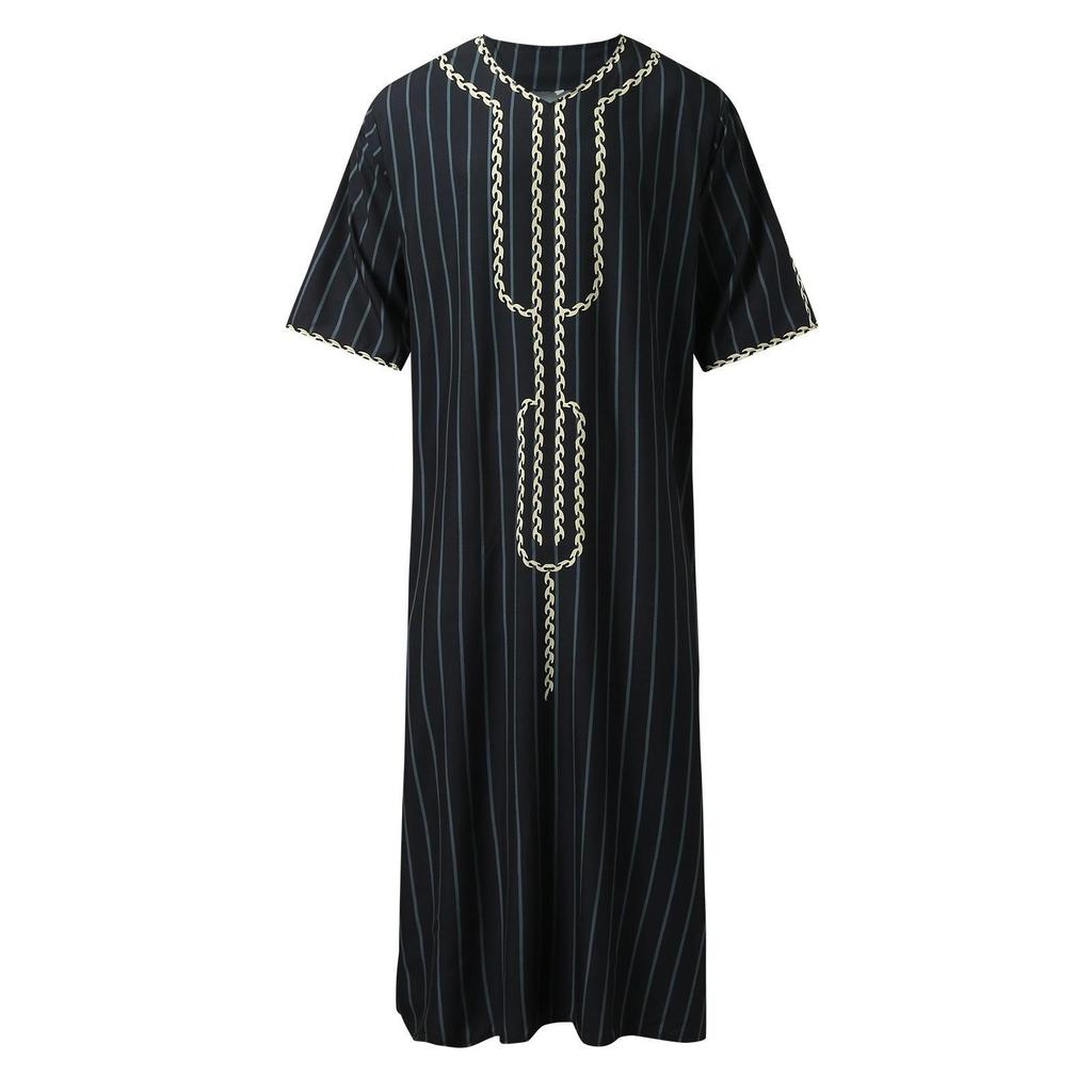 Abaya suelta con cuello en V y manga corta, ropa musulmana estampada para hombres
