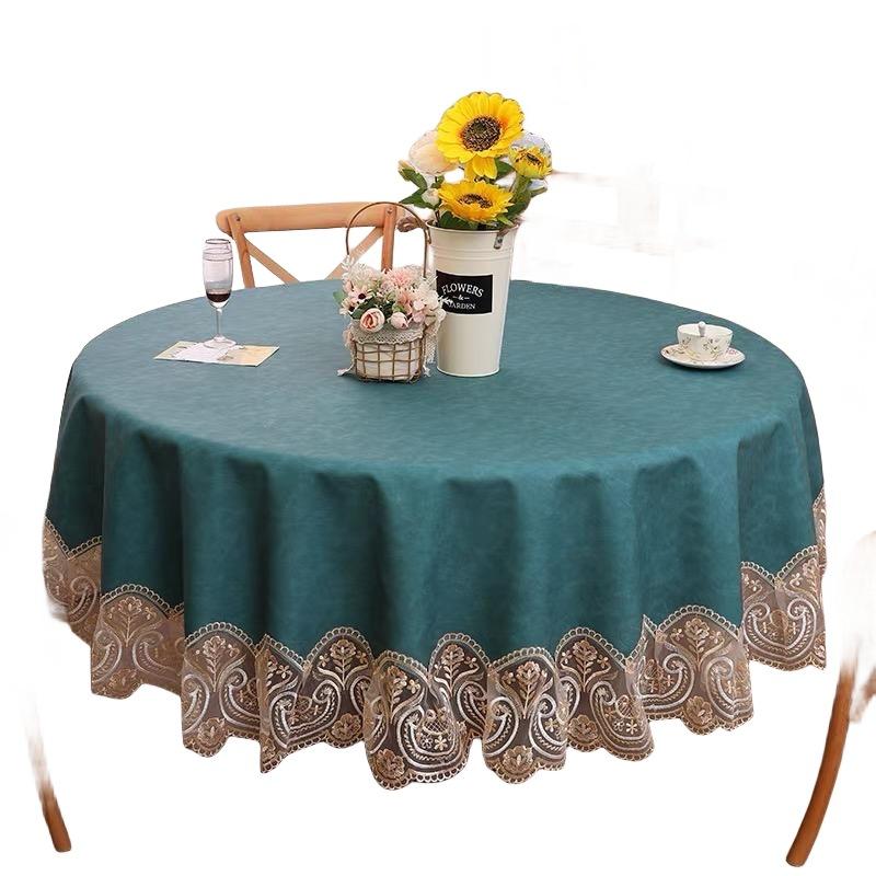 Round Table Cloth Waterproof And Oil-Proof Pu Leather Tablecloth High-Grade Anti-Scalding Leave-In Lace Edge Household Round Table Tablecloth