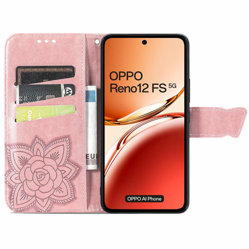 Flip case for Oppo Reno 12FS / 12F, Butterfly, rose gold