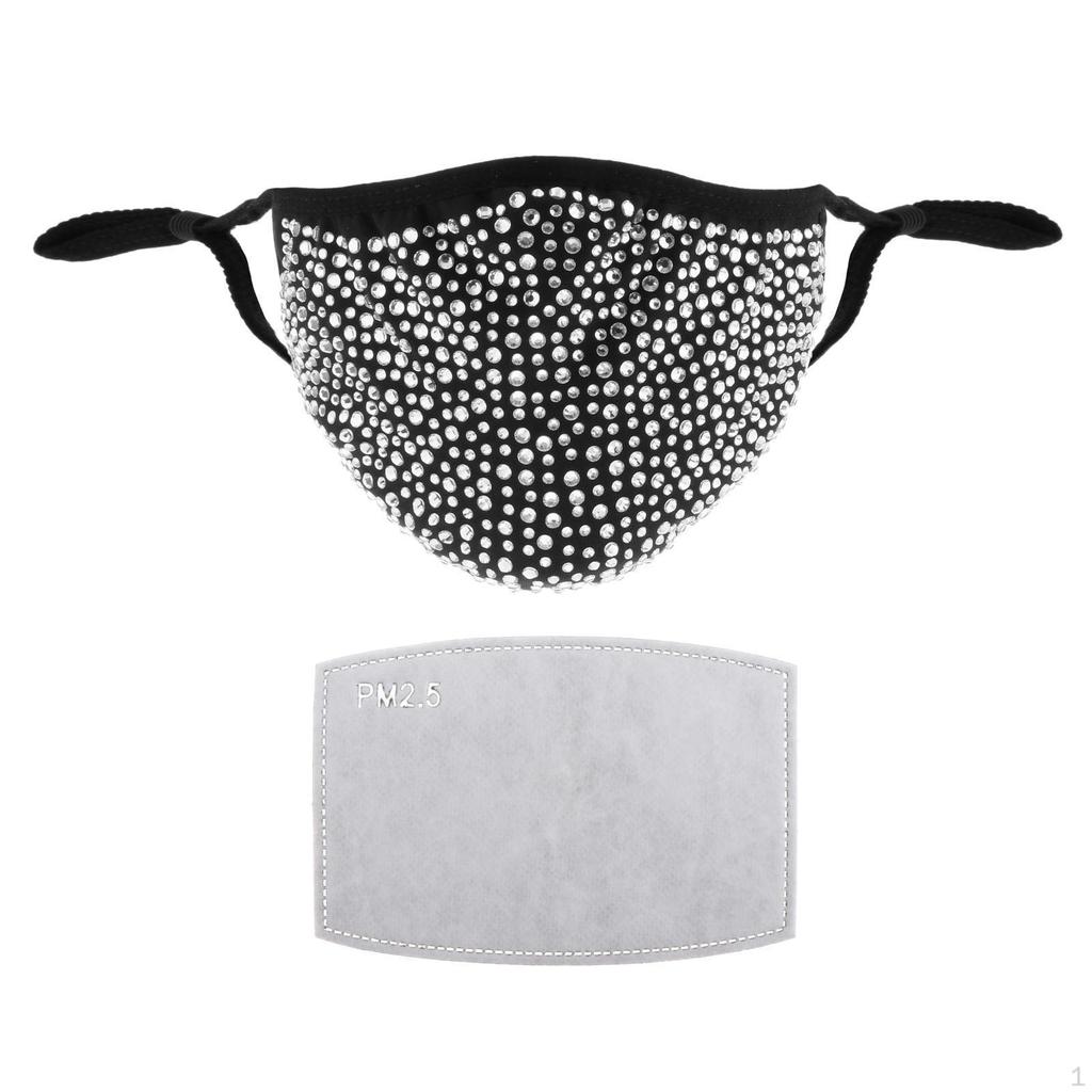 Adult Fashion Cloth Rhinestone Mask Reusable Washable Breathable with Filter