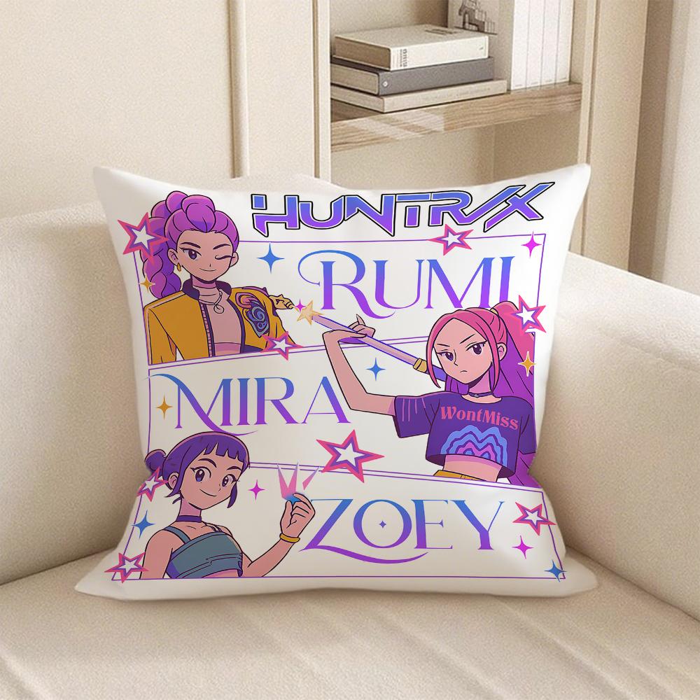 KPop Demon Hunters  K-Pop style HunTrix character printed pillowcase: Colorful girl strikes fashion home decoration