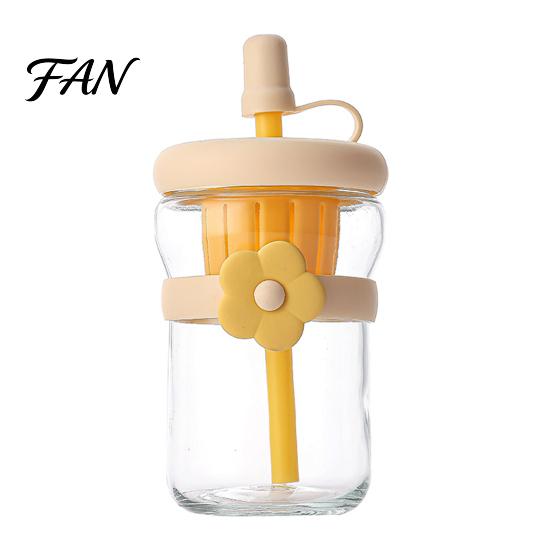 Tea And Water Separation Glass Tumbler Straw Cup, with Detachable Filter, Macaron Color Flower Office Infuser Cup Strainer Decor, Portable Heat 500ML