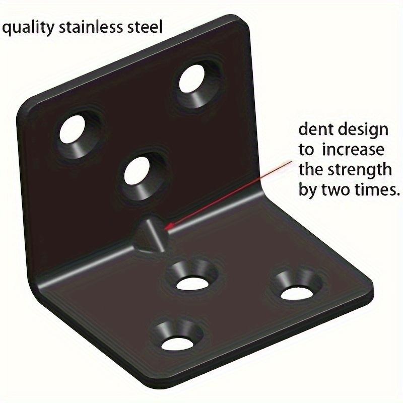 10pcs Heavy-Duty Black Stainless Steel L-Shaped Corner Brackets with Adjustable Height - Waterproof, Pre-Drilled