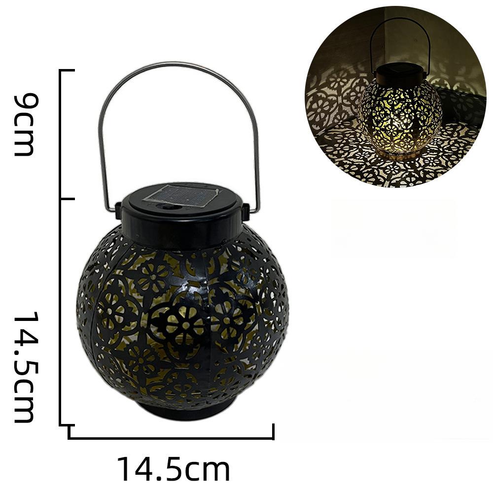Projection Light New Solar Wrought Iron Lantern Hollow Outdoor Courtyard Landscape Garden Hanging Light Decorative Pendant