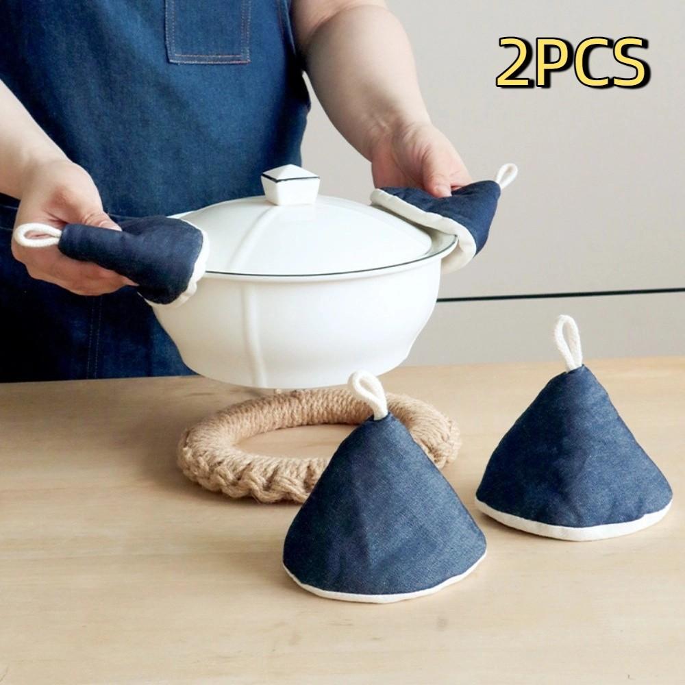 2PCS Cotton Anti-Scalding Pot Hat Washable Microwave Safe Pot Handle Gloves Triangle Shape Insulated Heat Gloves