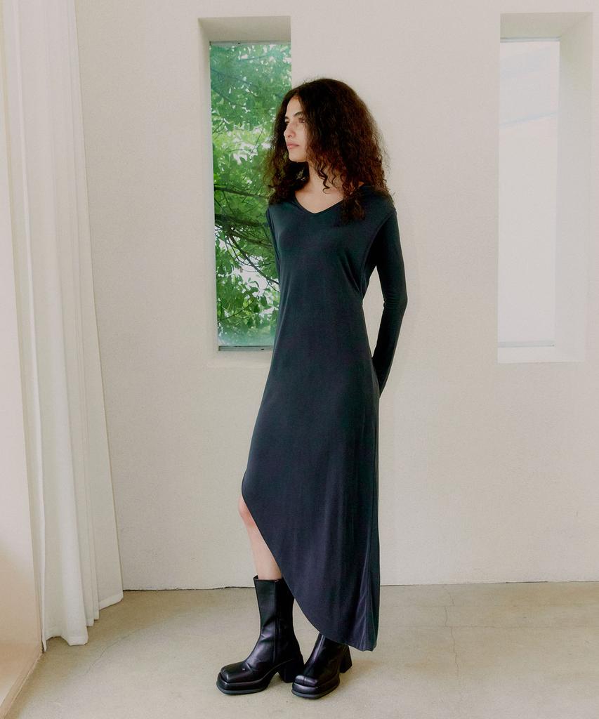 Probo Asymmetrical Back Twist Dress / Dark Gray