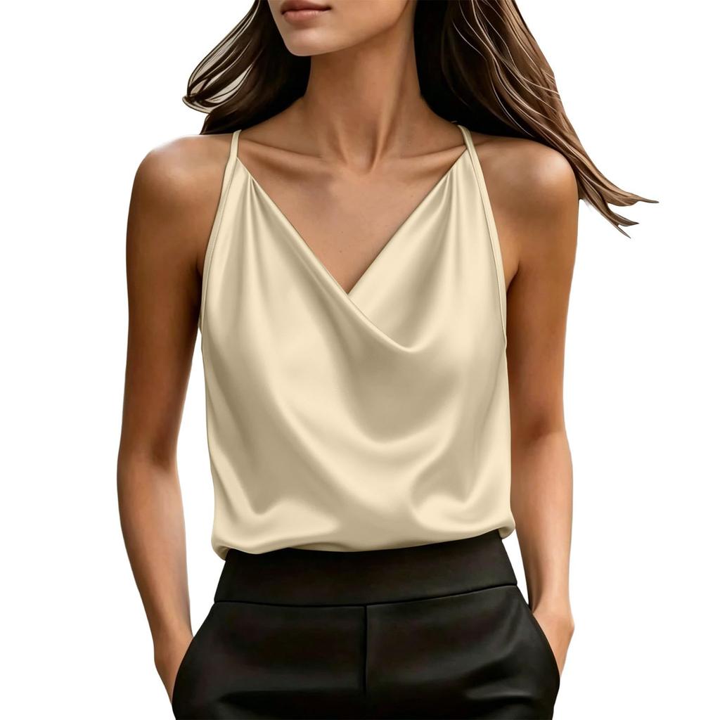 Canotta da Donna in Raso Senza Maniche con Incrocio sul Davanti e Scollo a V Camicetta Casual Leggera Camicia Estiva per l'Uso Quotidiano