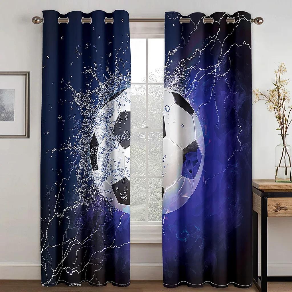 3D Cartoon Football Soccer Sports Free Shipping Window Curtains For Living Room Kids Bedroom Bathroom Kicthen Door Home Decor2Pc