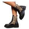 Large size fashion leopard print lace-up platform fashion boots autumn and winter new medium tube versatile European and American style women's boots