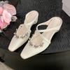 2025 Summer New Pearl Rhinestone Inside Heightening Slippers Women's Shoes