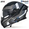 All-Season Universal Flip-up Motorcycle Helmet with Double Visor and Bluetooth Earbuds for Men and Women