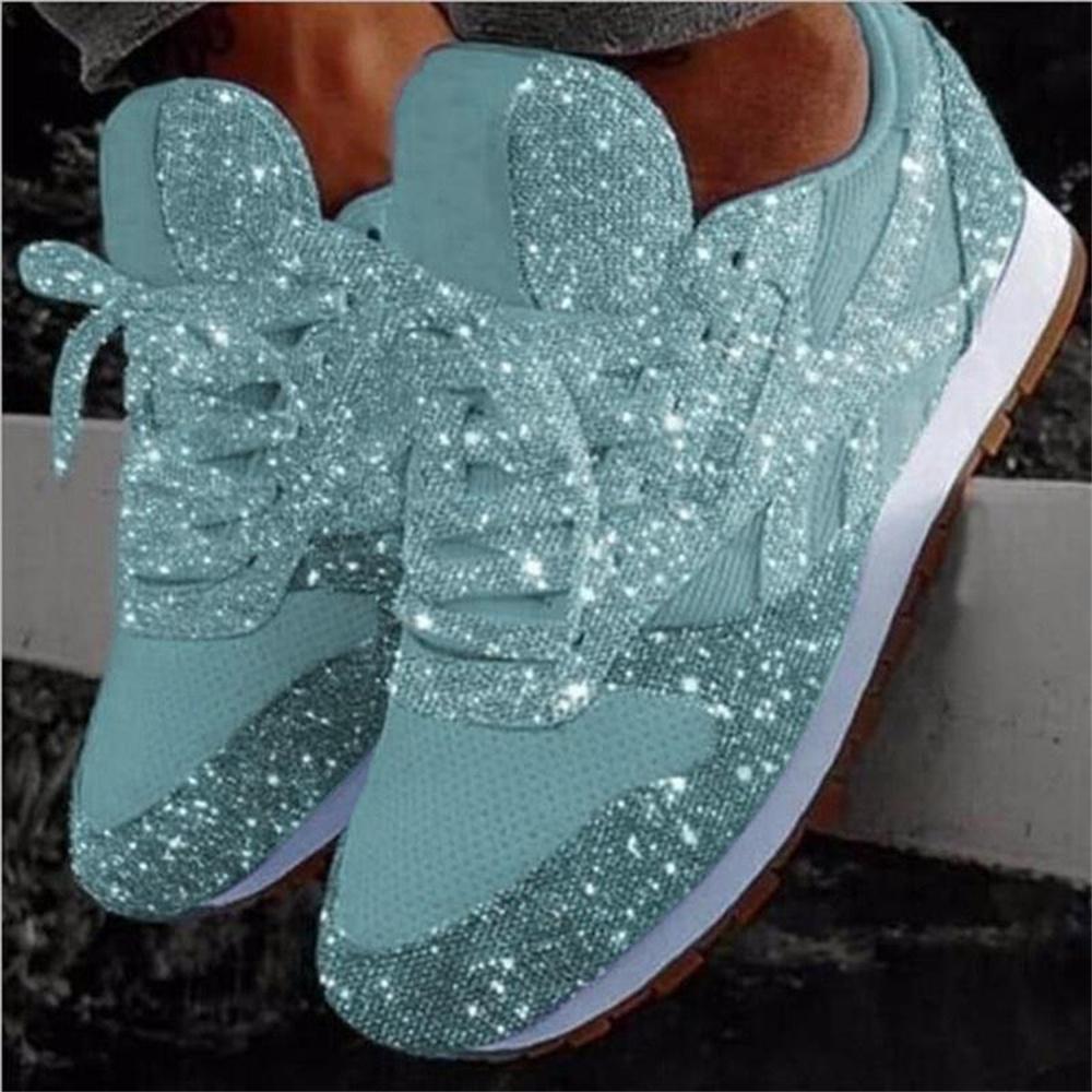 Eleganti Sneakers da Donna in Mesh Glitter Taglie Forti Vulcanizzate con Lacci Scarpe Casual con Plateau per Attività all'Aperto e Sportive